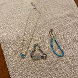 Jewelry Set Silver Necklace Turquoise Druzy, Turquoise bead bracelet, Silver Cr
